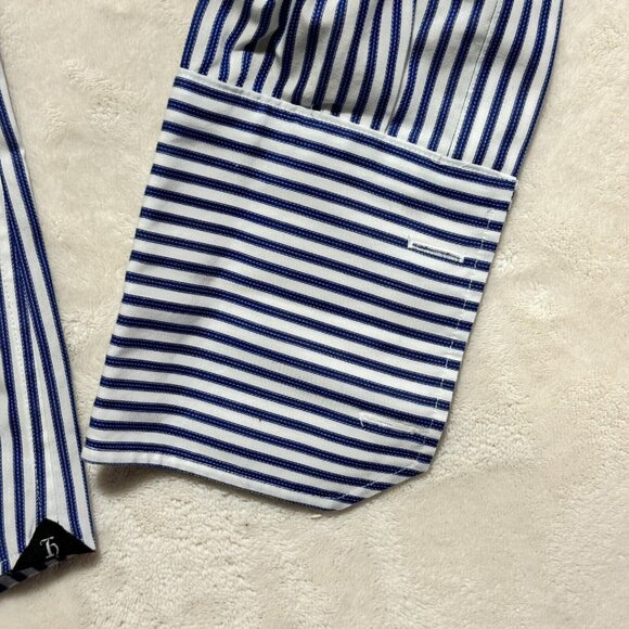 Hudson Room Slim Fitted 80's Two Ply Dress Shirt Striped Blue Mens 15.5 / 35 - Picture 6 of 13